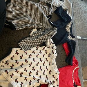 Children's Long Sleeve Bodysuit in White with Black & Red Dog Print - Unbranded